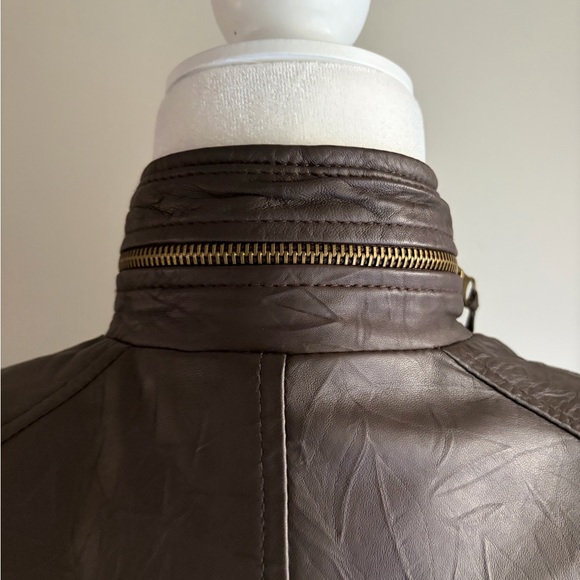 Saguaro Chocolate Brown Soft Leather Zip Front Moto Jacket - Picture 5 of 11